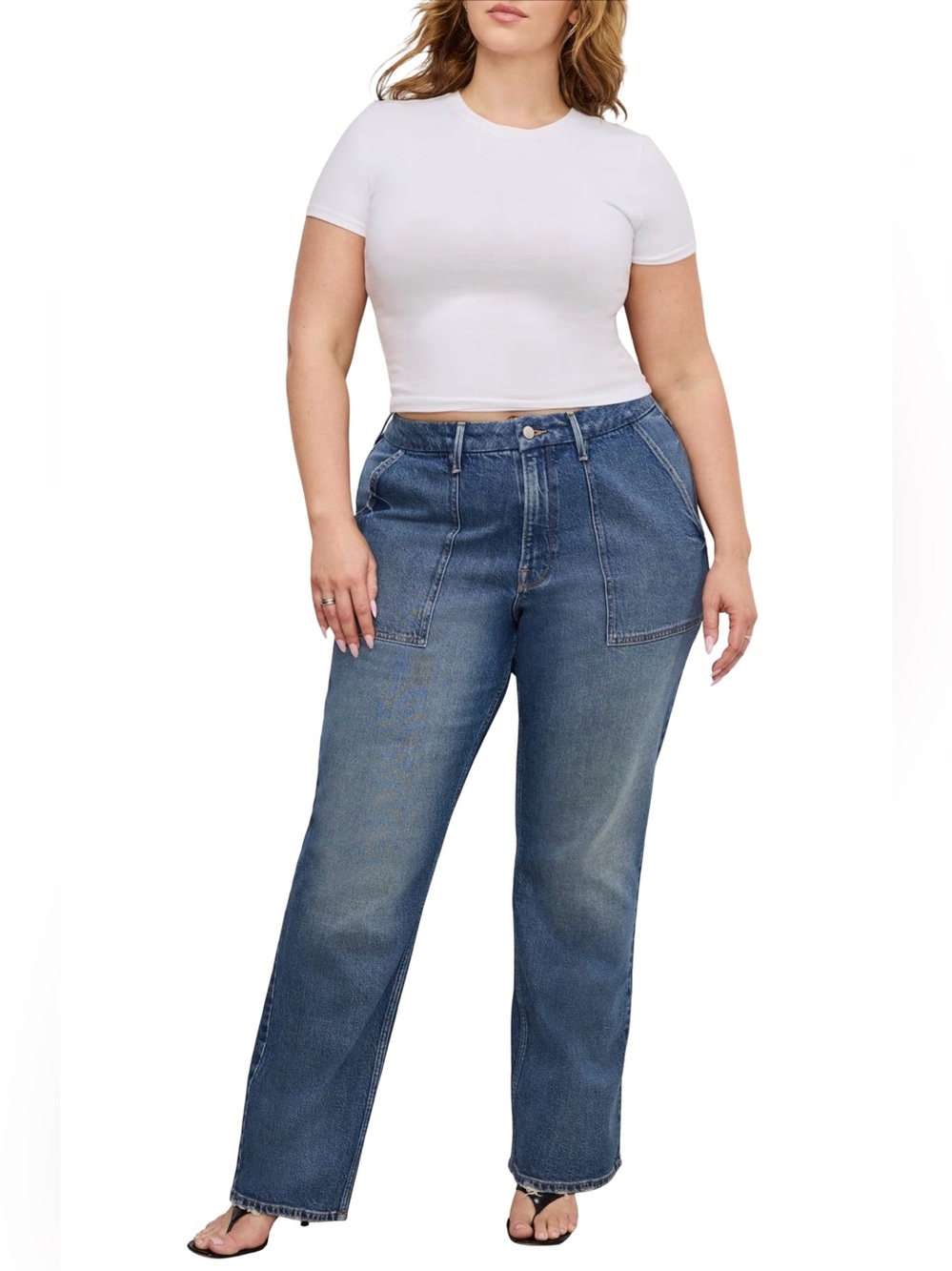 NWT Good American Mid-Rise Good Icon Carpenter Straight Jeans Size 18